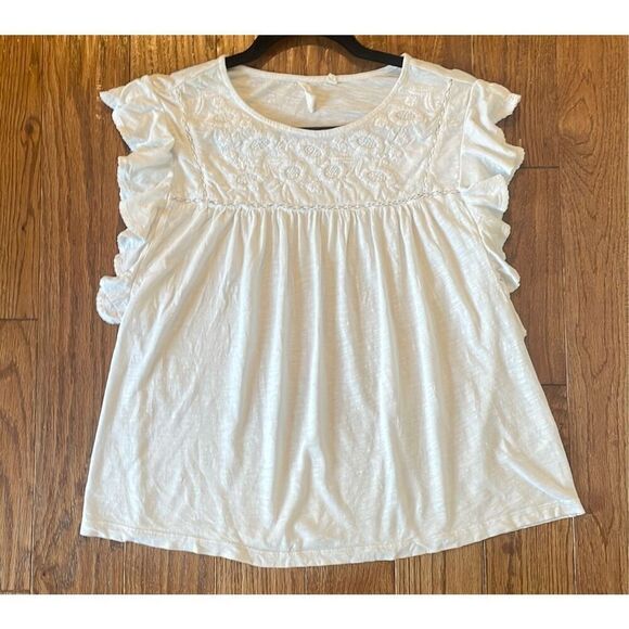 Caslon cotton embroidered flutter sleeve white top small - Picture 11 of 11